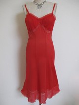 Vintage Rogers Full Slip 34 Crystal Pleated Ruffle Valentine Red Eyelet Lace XS - £23.58 GBP