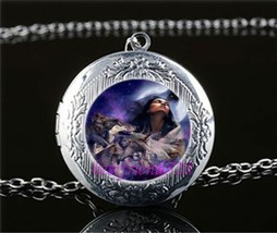 Wolves and Woman Cabochon LOCKET Pendant Silver Chain Necklace USA Ship #196 - £11.81 GBP