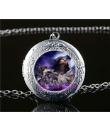 Wolves and Woman Cabochon LOCKET Pendant Silver Chain Necklace USA Ship ... - £11.80 GBP