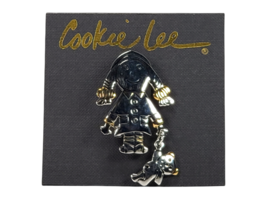 Cookie Lee Pin Girl Holding a Teddy Bear Brooch Pinback Silvertone Pin on Card - £5.15 GBP