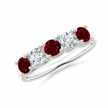 ANGARA 3.8mm Natural Half Eternity Ruby and Diamond Wedding Band in Silver - £716.24 GBP+