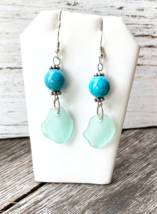 Women&#39;s Sea Glass Turquoise Beaded Dangle Earrings French Hooks Boho Bea... - $4.72 CAD
