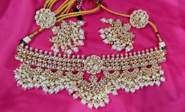 Indian Bollywood Bridal Gold Plated Kundan Choker Pearl Necklace Jewelry Set - £37.56 GBP