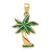 14K Gold Enamel Palm Tree Pendant Charm Jewelry 27mm x 17mm - £168.17 GBP