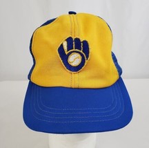 Vintage Milwaukee Brewers Mesh Hat Cap Snapback Blue Gold 70s 80&#39;s Distr... - $15.99