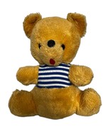 Vintage 1980s Knickerbocker Plush Bear Golden Blue White Striped Top 12&quot; - $275.88 MXN
