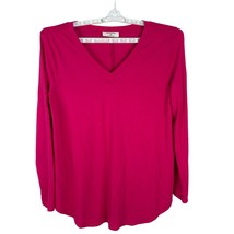 Zenana Womens Pink Long Sleeve V-Neck Top Size XL - $14.00