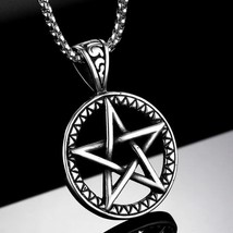 Vintage Hollow Pentacle Pentagram Star Pendant Celtic Necklace Mens Womens 24&quot; - £8.69 GBP