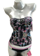 Hula Honey Two Piece Tankini Swimsuit Size XS Black Pink Geometric Womens NEW - £15.78 GBP