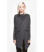 Helmut Lang Sonar Wool Leather Belted Cardigan Sweater Jacket Charcoal P XS - $211.07 CAD