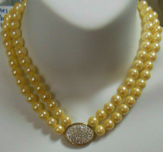 Avon Double Strand Faux Pearl Rhinestone Necklace Signed PL - £19.48 GBP