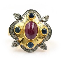Ruby Sapphire , Ruby Sapphire Handmade Ring , Ruby Sapphire Designer Rin... - £114.21 GBP