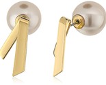 USA Made ECRU metal Reversible Gold Folded “V” Post Earring with Pearl C... - $15.00