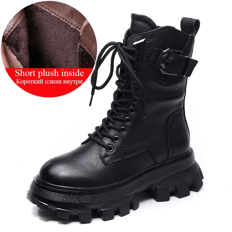 Fashion Autumn Winter Warm Platform Boots Women Genuine Leather Wedges Heel Moto - £97.04 GBP
