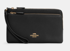 Coach Double Zip Wristlet Leather Phone Wallet ~NWT~ C5610 Black - £76.31 GBP