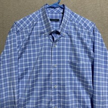 Turtleson Shirt Mens M Blue Plaid Button Up Long Sleeve Performance Golf Stretch - £18.67 GBP