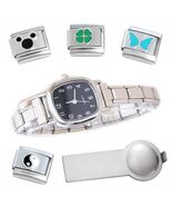 Black Squircle Italian Charm Watch Bracelet w/ Numbers Plus Tool &amp; Ename... - €16,03 EUR