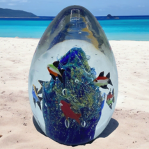 Art Glass Paperweight Undersea Fish Aquarium Egg Shape 6&quot; Tall 4&quot; Wide - £32.17 GBP