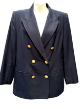 Talbots Petites Navy Wool Blazer Jacket Womens 8  Double Breasted Gold Buttons - £31.69 GBP