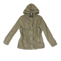 H&amp;M Divided Military Utility Full Zip Hooded Jacket Army Green w/ Gold H... - $29.03