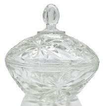 Candy Sugar Bowl with Lid 5 In Star Pattern Clear Faceted Glass - £11.07 GBP