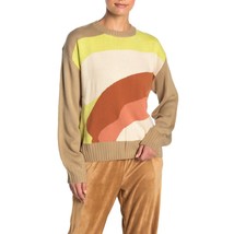 Lush Women&#39;s Tan Green Retro Colorblock Knit Sweater Crew Neck Size S New - £11.66 GBP