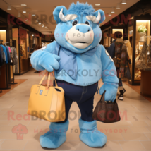 Sky Blue Bison mascot costume character dressed with a Jeans and Handbags - $1,319.00