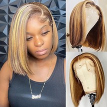 Highlight Bob Wig Human Hair 13x4 HD Lace Front Wigs Human Hair Pre Pluc... - $64.35