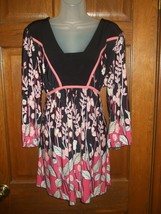 Studio 1940 Black &amp; Pink Floral Print Baby Doll Tunic Top - Size 18/20 - £16.01 GBP