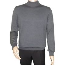Men's Sweater Knit By BRANGO Turkey Mock Neck Cotton Blend 21050 Charcoal image 6