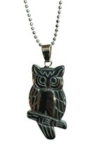 Owl Pendant Necklace Hematite Gemstone Protection Seeker Owl Stone 20&quot; Chain - £7.43 GBP