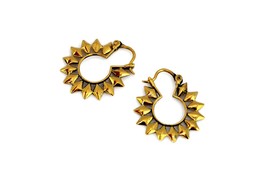 Sun Tribal Earrings, Indian Creole Earrings, Gold Ethnic Hoops, Small Ear Hoops - £10.39 GBP