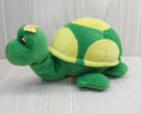 Plush green yellow tortoise turtle gingham bow cartoon eyes stuffed animal - $10.39