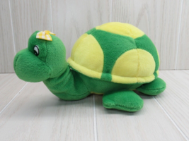 Plush green yellow tortoise turtle gingham bow cartoon eyes stuffed animal - £8.17 GBP