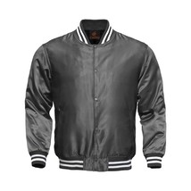 Baseball Jacket Letterman Jacket Varsity Jacket Gray Satin Jacket - £63.16 GBP