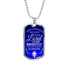 Express Your Love Gifts First Holy Communion Necklace Engraved 18k Gold Dog Tag  - £55.69 GBP