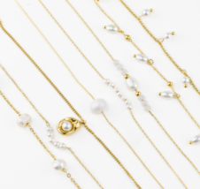 Gold Pearl Chain Necklace - Tarnish-free Stainless Steel Dainty Pearl Pendant - £11.57 GBP+