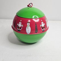 Christmas Ornament Tin Jar Large 6 Inch Green Red Cookies Gifts Decor - $14.83