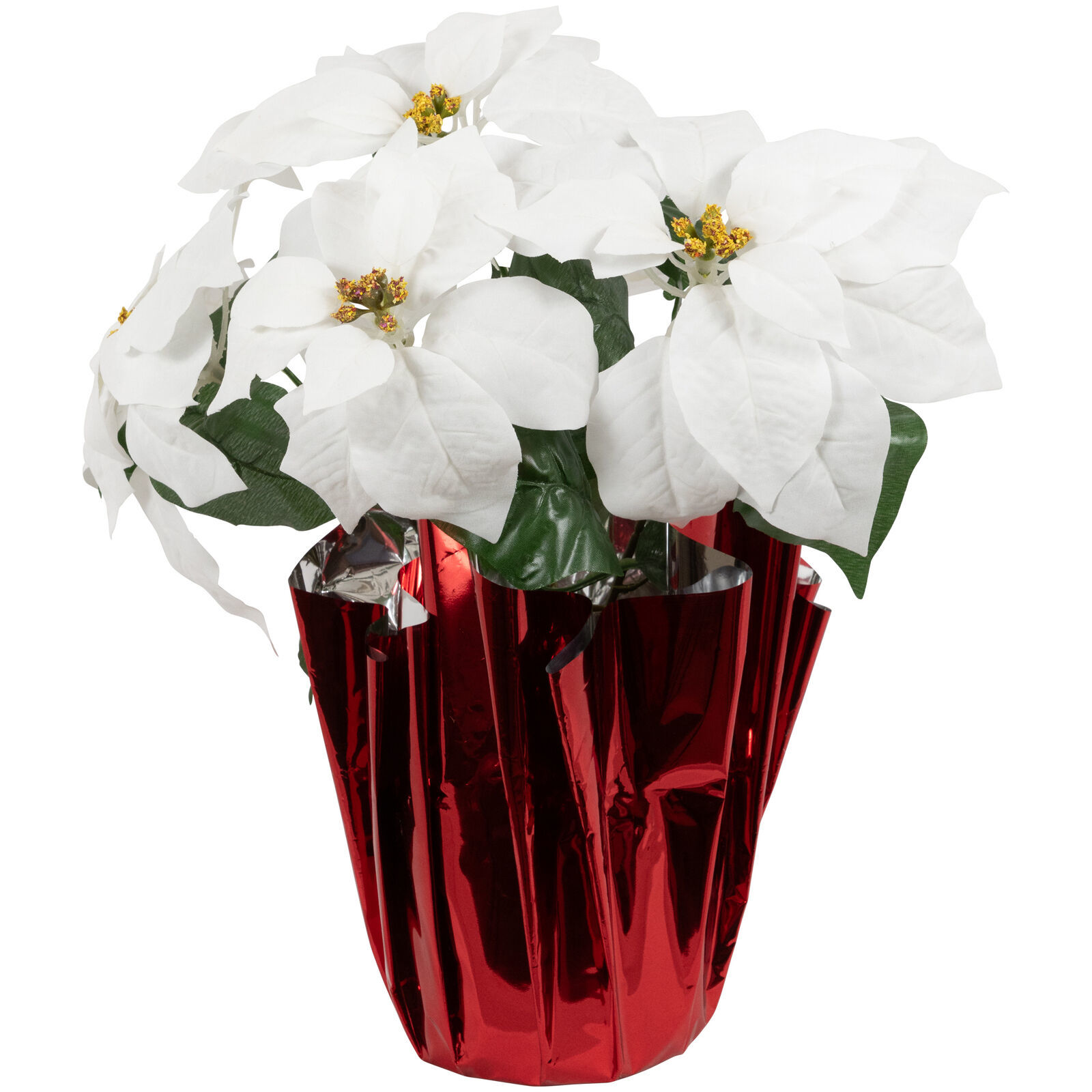 US Seller 14.5&quot; White Artificial Christmas Poinsettia With Red Wrapped B... - $47.86