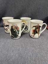 Vtg Norman Rockwell Set of 4 Authentic Coffee Mug/Cup Gold Trim Vintage ... - £10.30 GBP