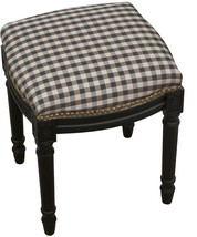 Vanity Stool Backless Black Gingham Matte Cotton Hand-Applied Brass Nailheads - £188.33 GBP