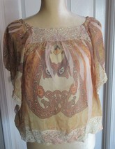 Cocomo  Sublimation Print sheer yellow Top with Lace Size M - $3.99