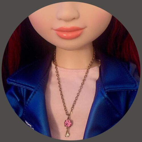 Primary image for Pretty Pink Rhinestone Dangle Pendant Doll Necklace • 18 inch Fashion Doll