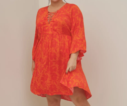 Torrid size Large(12) orange floral challis flared sleeve dress with poc... - $39.98