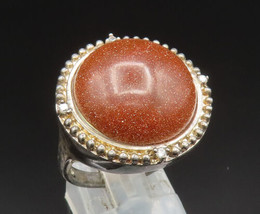 925 Silver - Vintage Beaded Border Cabochon Drusy &amp; Topaz Ring Sz 7 - RG24857 - £37.66 GBP