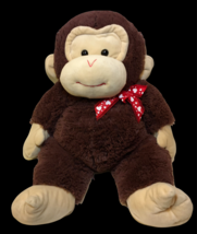 RARE Goffa JUMBO 32" Monkey Huggable Ape Stuffed Animal Large Red Ribbon Hearts - $125.00