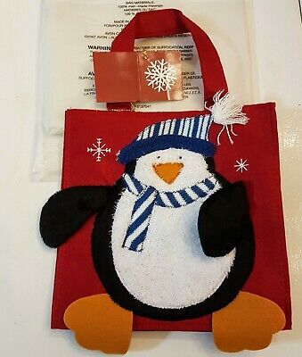 Avon Fuzzy Penguin Felt Treat Gift Bag NEW 2007 Christmas Winter Theme 8" Square - $17.82