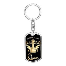 Chess Fan Gift Respect the Queen Swivel Keychain Dog Tag Stainless Steel or 18k  - £31.61 GBP