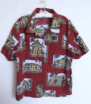 Hilo Hattie Hawaiian Shirt Blouse 1X Women Surf Surfboards Hut Red Print - £19.65 GBP