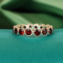 Natural Red Round Garnet Women Sterling Silver Full Eternity Band Ring Jewelry - £51.40 GBP